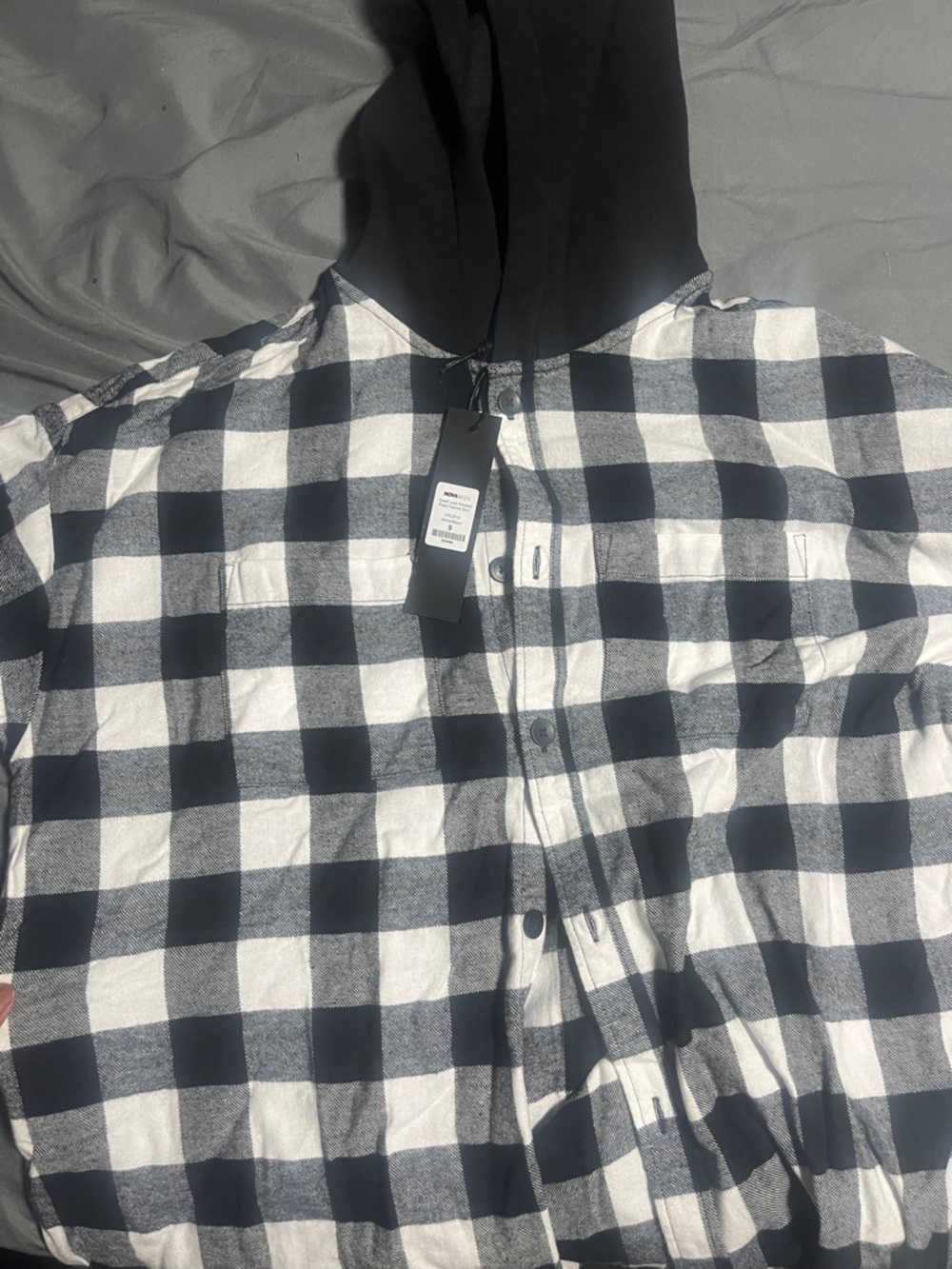 Fashion Nova Black and White Checkered Hooded Shirt Jacket